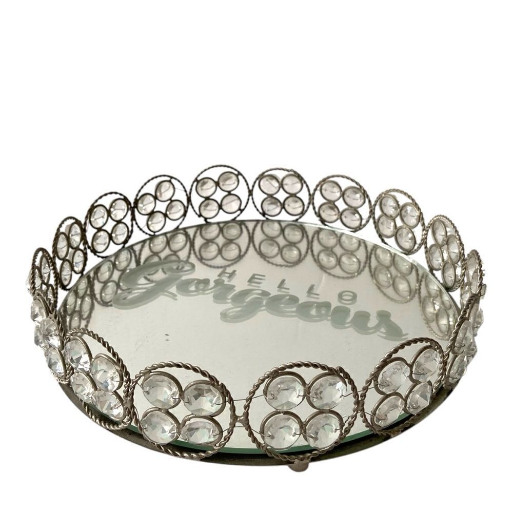 Decorative Cosmetic Crystal Silver Tray